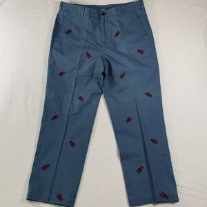 Brooks Brothers 346 Men Lobster Embroidered Chinos Pants Blue 35x32 (Fits 35x28)